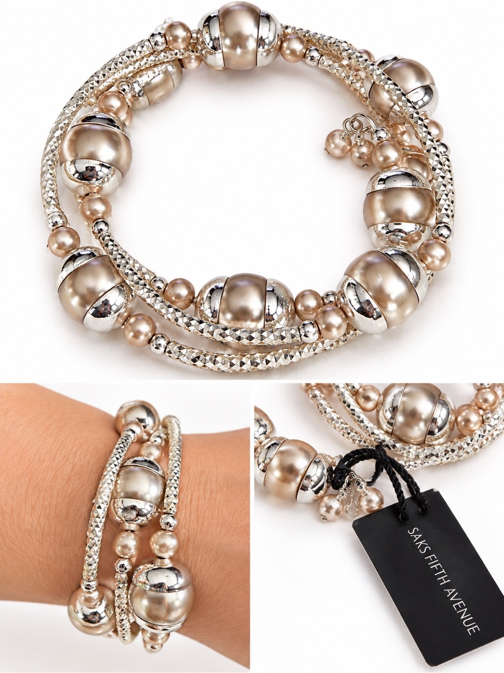 Saks Fifth Avenue Metallic Pearl and Bead Multi-Strand Bracelet